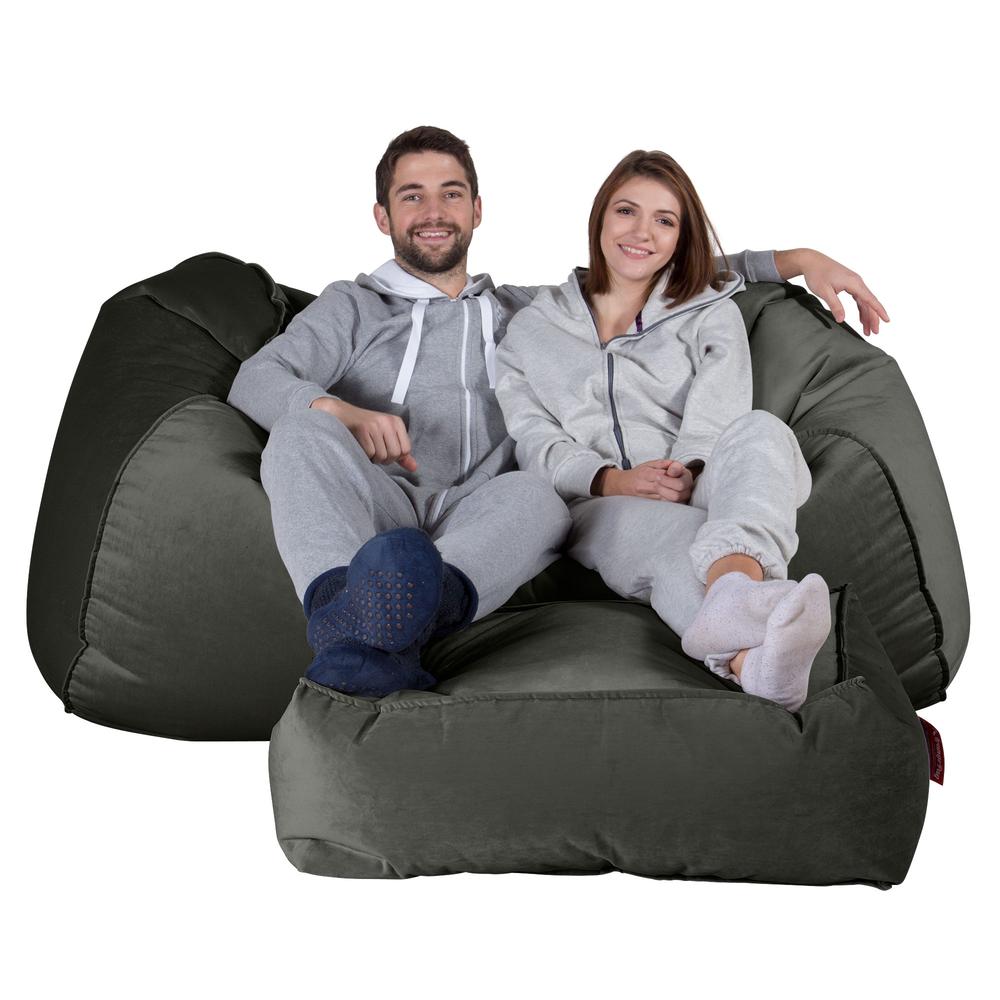 LOUNGE PUG, Riesen Sitzsack Couch, Sitzsack Sofa, Samt Schiefergrau