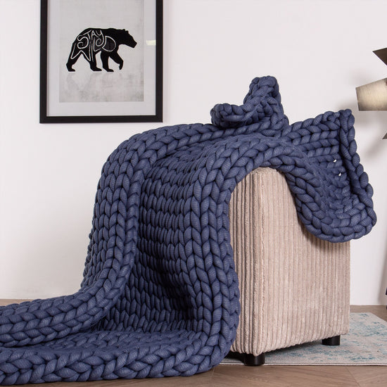 Lounge Pug - Schwere - beruhigende Angst-Gewichtsdecke für Erwachsene - Grobgestrickt Dunkelblau - 5 KG 135 x 150 cm