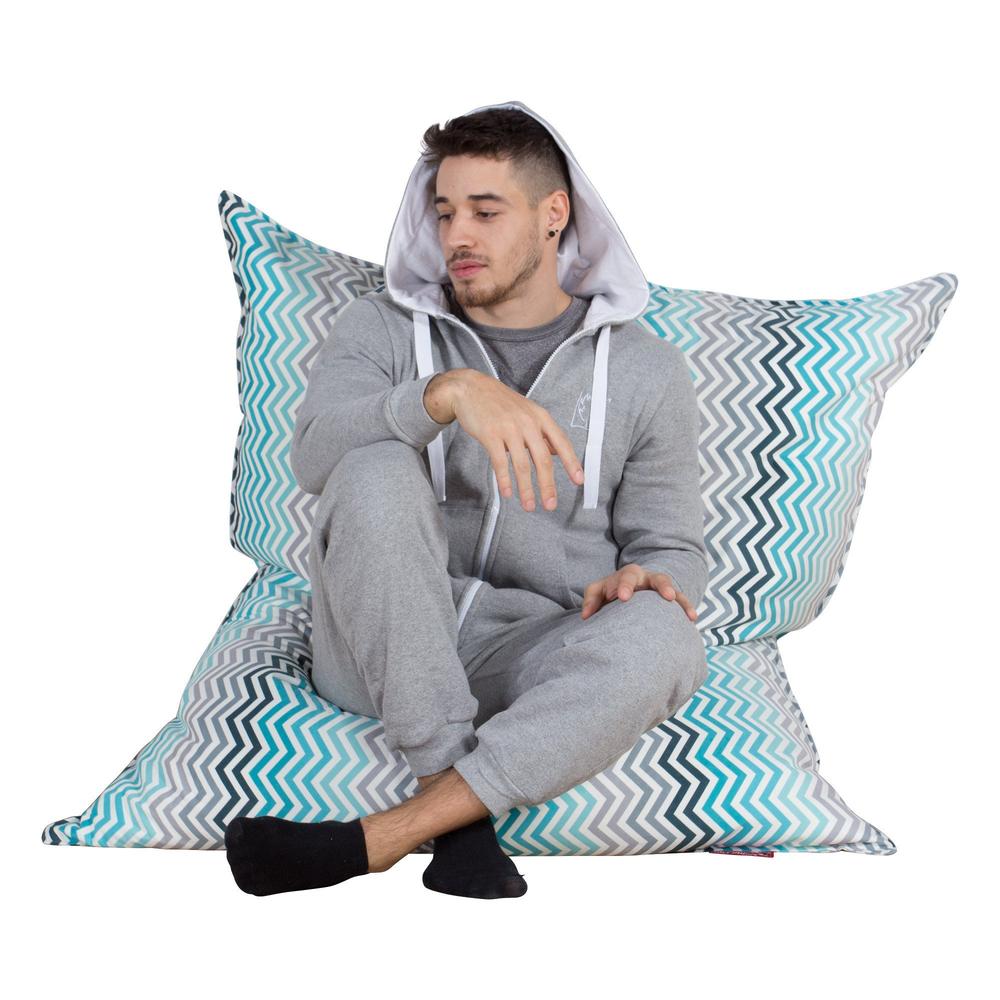 LOUNGE PUG - Riesen Sitzsack XXL - Sitzkissen - Geometrische Druck Chevron  Türkis