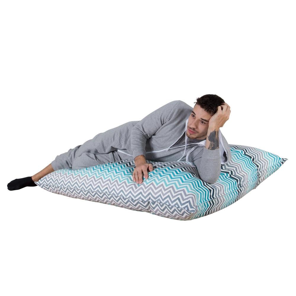 LOUNGE PUG - Riesen Sitzsack XXL - Sitzkissen - Geometrische Druck Chevron  Türkis