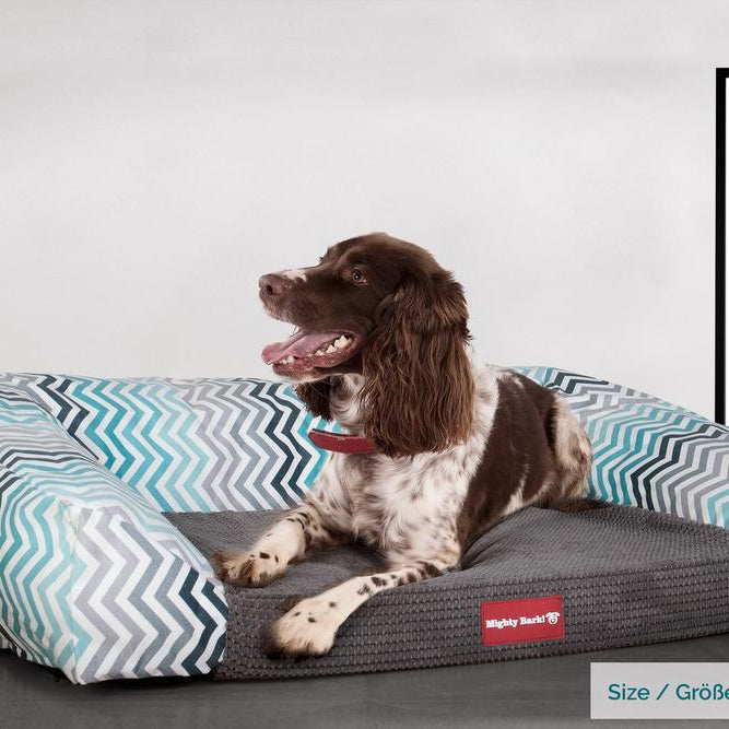 "Das Sofa Von Mighty-Bark" - Orthopädische Hundesofa, Hundebett,  Klein - XXL - Geometrisches Druck Blau