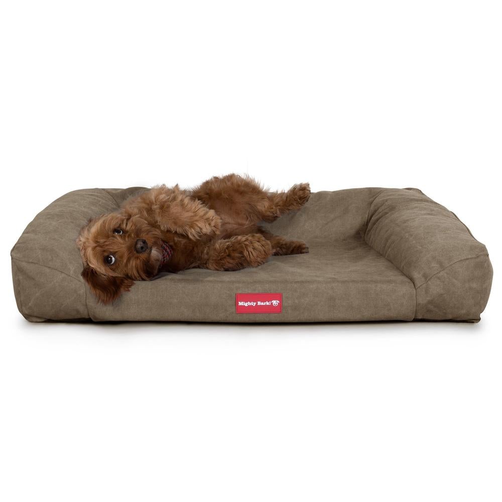 "Das Sofa Von Mighty-Bark" - Orthopädische Hundesofa, Hundebett,  Klein - XXL - Stonewashed-stoff Erde