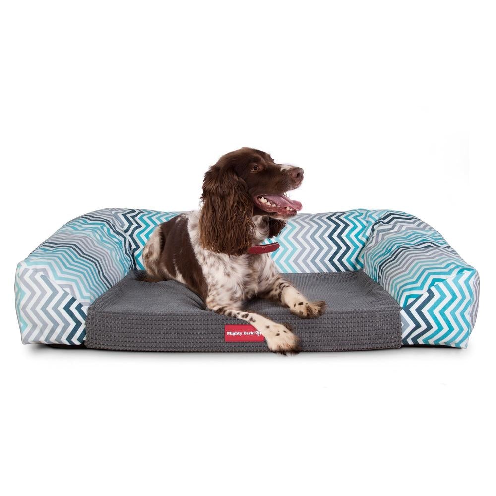 "Das Sofa Von Mighty-Bark" - Orthopädische Hundesofa, Hundebett,  Klein - XXL - Geometrisches Druck Blau