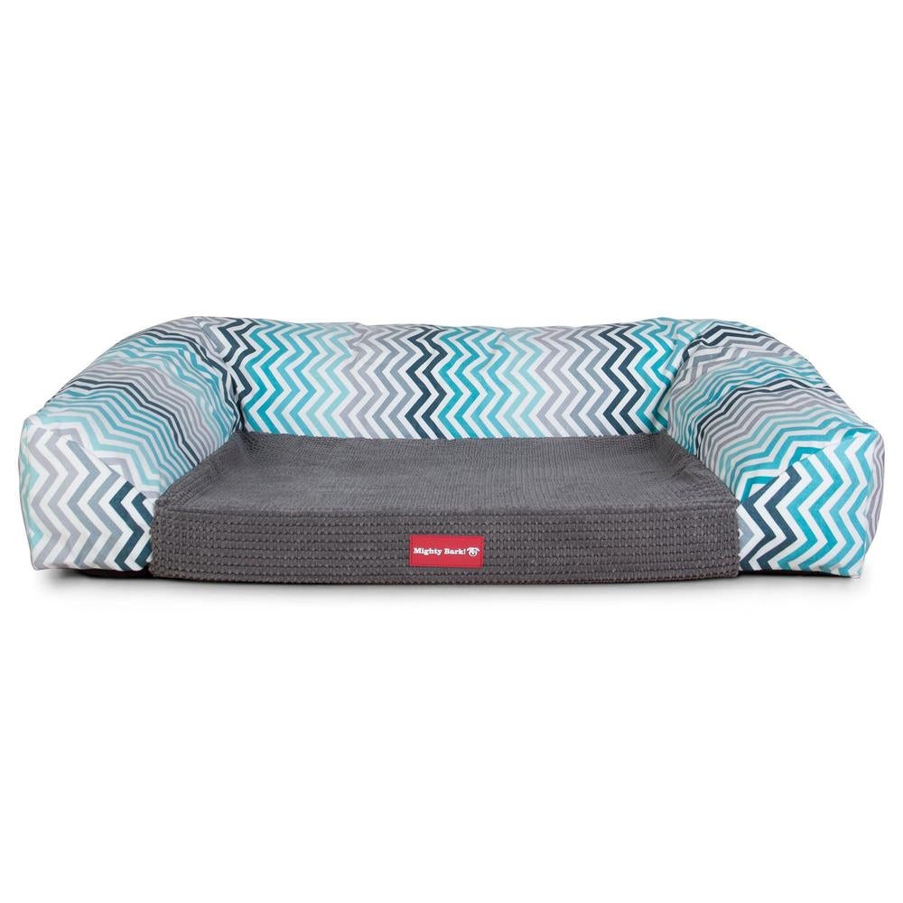 "Das Sofa Von Mighty-Bark" - Orthopädische Hundesofa, Hundebett,  Klein - XXL - Geometrisches Druck Blau