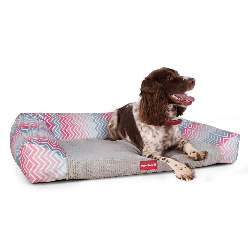 "Das Sofa Von Mighty-Bark" - Orthopädische Hundesofa, Hundebett,  Klein - XXL - Geometrisches Druck Pink