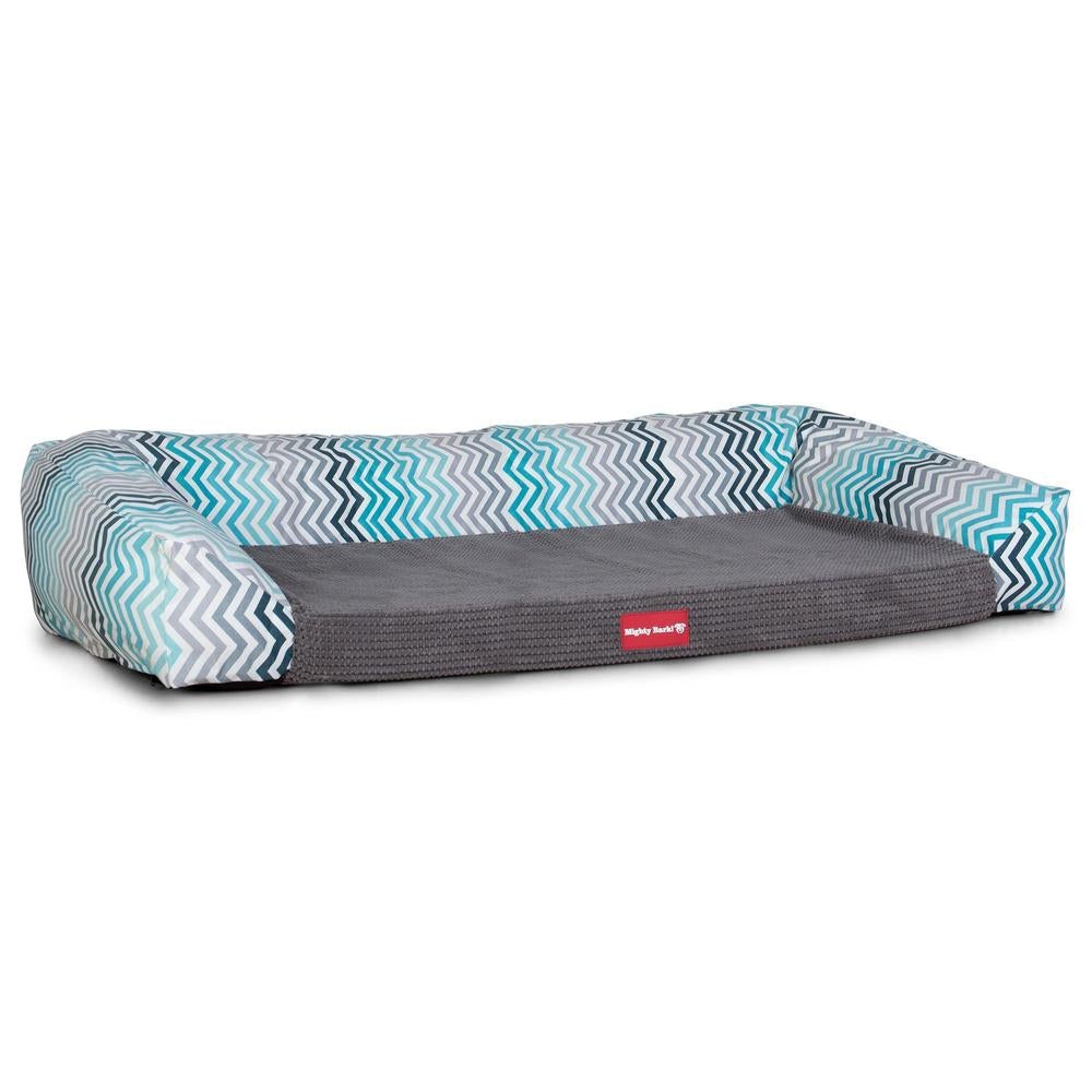 "Das Sofa Von Mighty-Bark" - Orthopädische Hundesofa, Hundebett,  Klein - XXL - Geometrisches Druck Blau