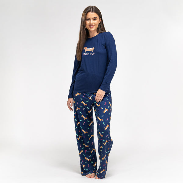 Damen Jersey Pyjamas mit Dackelmotiv 01