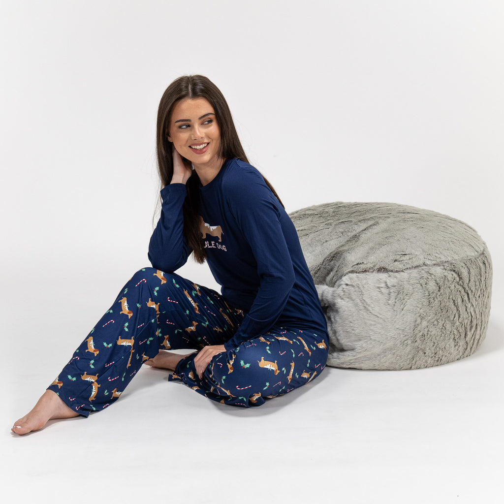 Damen Jersey Pyjamas mit Dackelmotiv 05