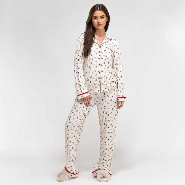 Damen Jersey Pyjamas mit Weihnachts-Skimotiv 01