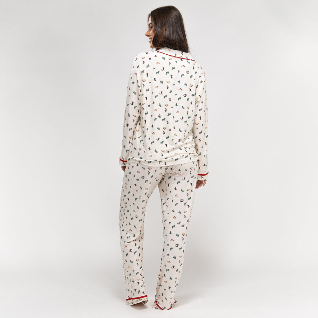 Damen Jersey Pyjamas mit Weihnachts-Skimotiv 04