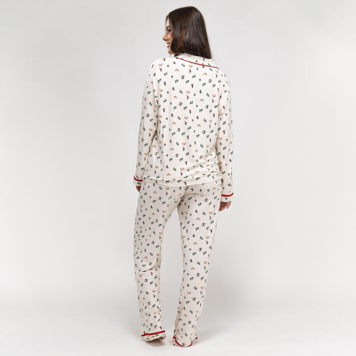 Damen Jersey Pyjamas mit Weihnachts-Skimotiv 04