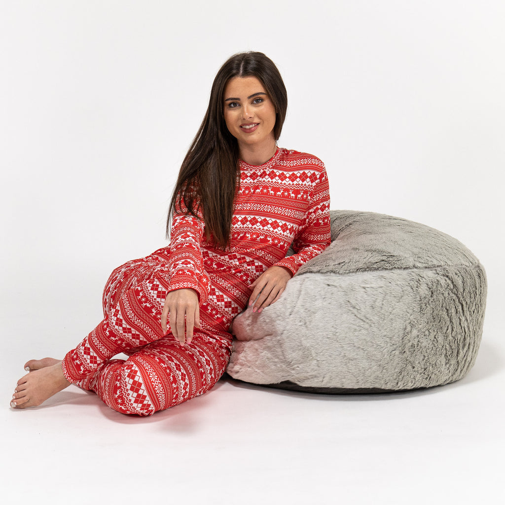 Damen Jersey Pyjamas mit Weihnachtsmotiv in Rot 04