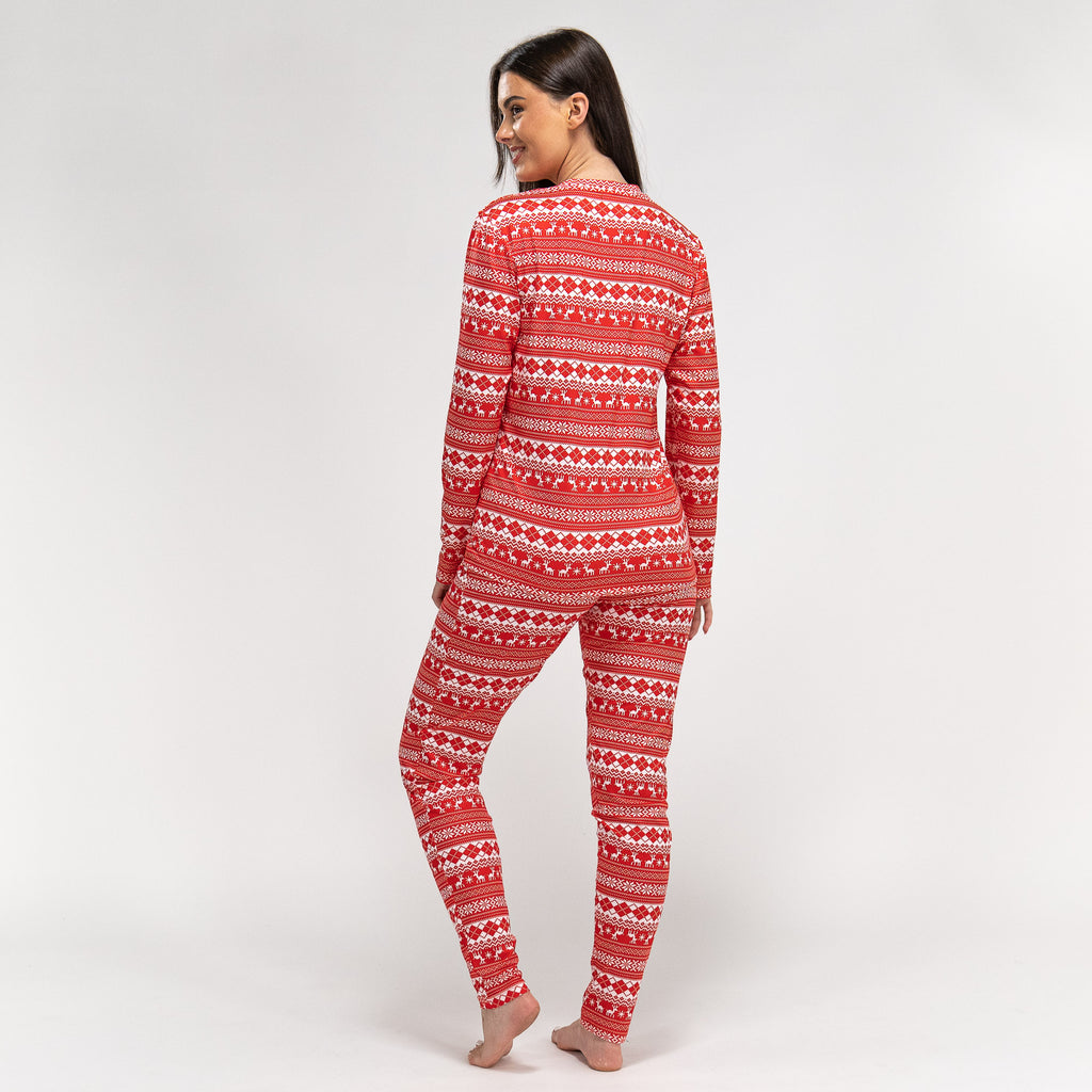 Damen Jersey Pyjamas mit Weihnachtsmotiv in Rot 05