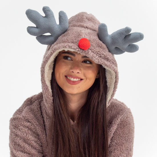 Damen Rentier Fleece-Onesie, 2 Teilig 02