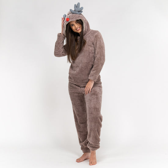 Damen Rentier Fleece-Onesie, 2 Teilig 03