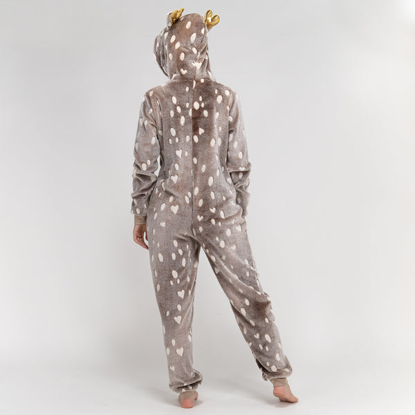 Damen Rentier Fleece Onesie Fabric Close-up Image