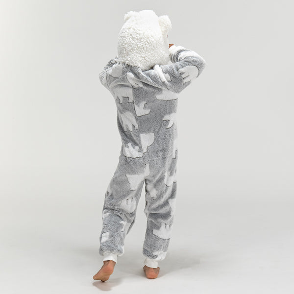 Eisbär Fleece Onesie für Kinder Fabric Close-up Image
