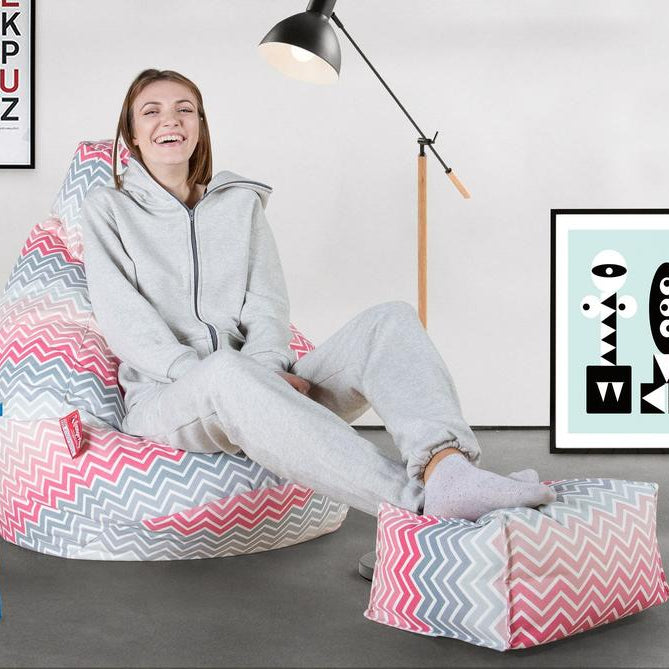LOUNGE PUG - Fußhocker Pouf - Geometrische Druck Chevron  Pink