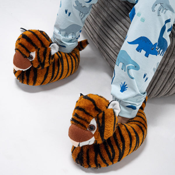 Kinder Hausschuhe im Tiger-Design Fabric Close-up Image