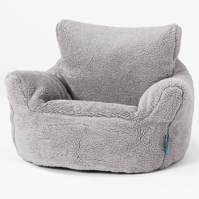 Klein Kindersessel Sitzsack 1-3 jahren - Teddy Kunstfell Mittelgrau 01