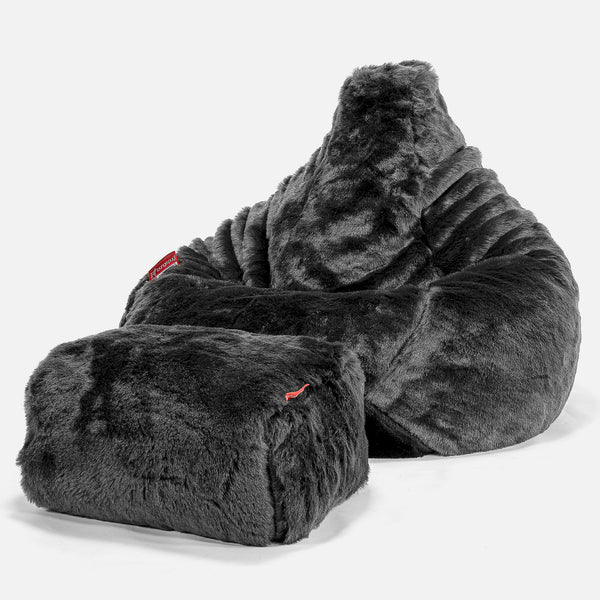 Gaming Sitzsack Sessel - Kunstfell Schwarz 01