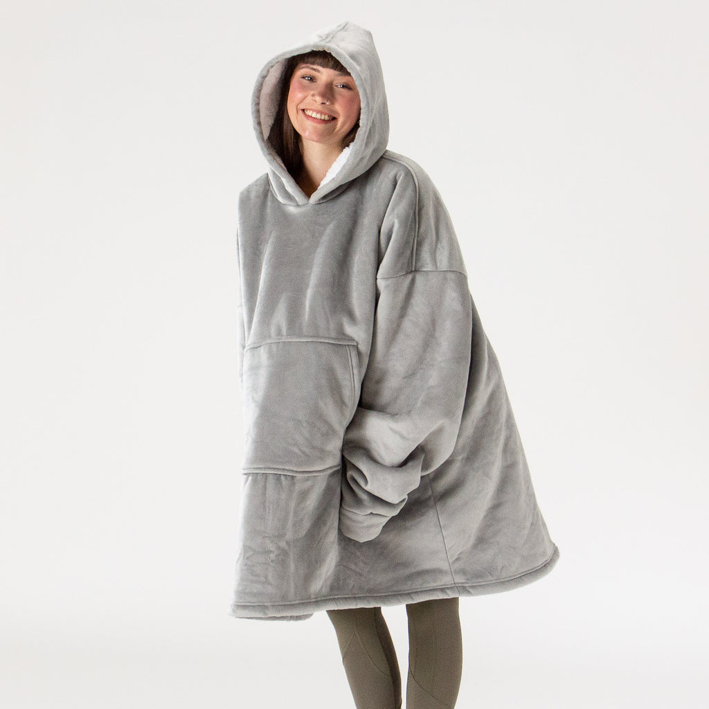 Hoodie Decke für Erwachsene - Fleece Grau 03
