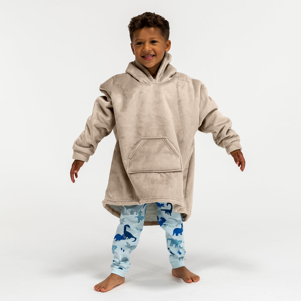 Hoodie Decke für Kinder - Fleece Crème / Nerzfarben 03