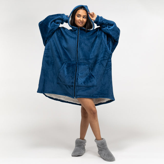 Hoodie Decke mit Reißverschluss für Erwachsene - Fleece Dunkelblau 01