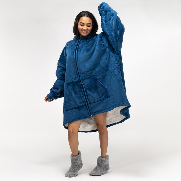 Hoodie Decke mit Reißverschluss für Erwachsene - Fleece Dunkelblau 02