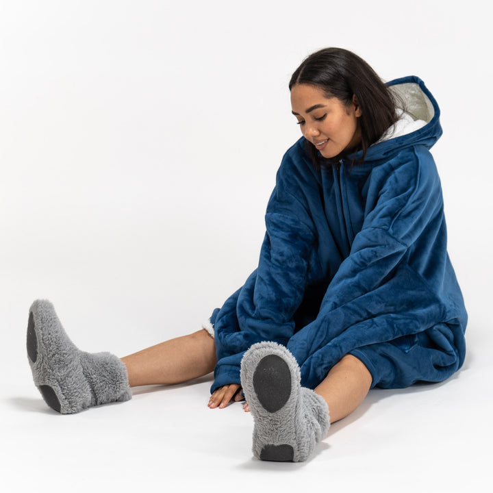 Hoodie Decke mit Reißverschluss für Erwachsene - Fleece Dunkelblau 04