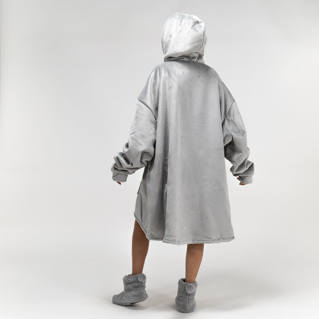Hoodie Decke mit Reißverschluss für Erwachsene - Fleece Grau 03