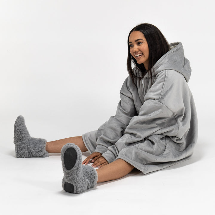 Hoodie Decke mit Reißverschluss für Erwachsene - Fleece Grau 04