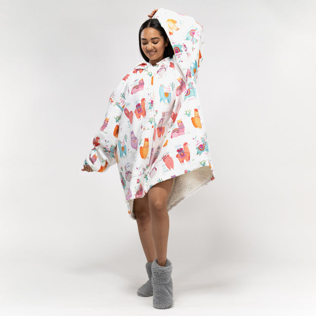 Hoodie Decke mit Reißverschluss für Erwachsene - Fleece Lama 01