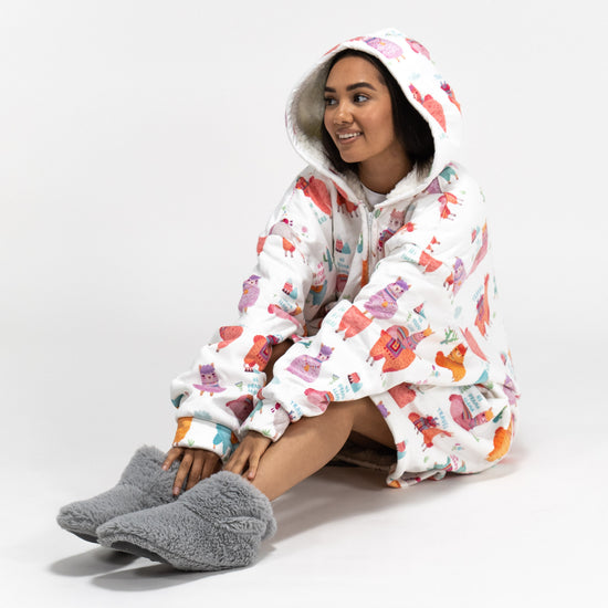 Hoodie Decke mit Reißverschluss für Erwachsene - Fleece Lama 04