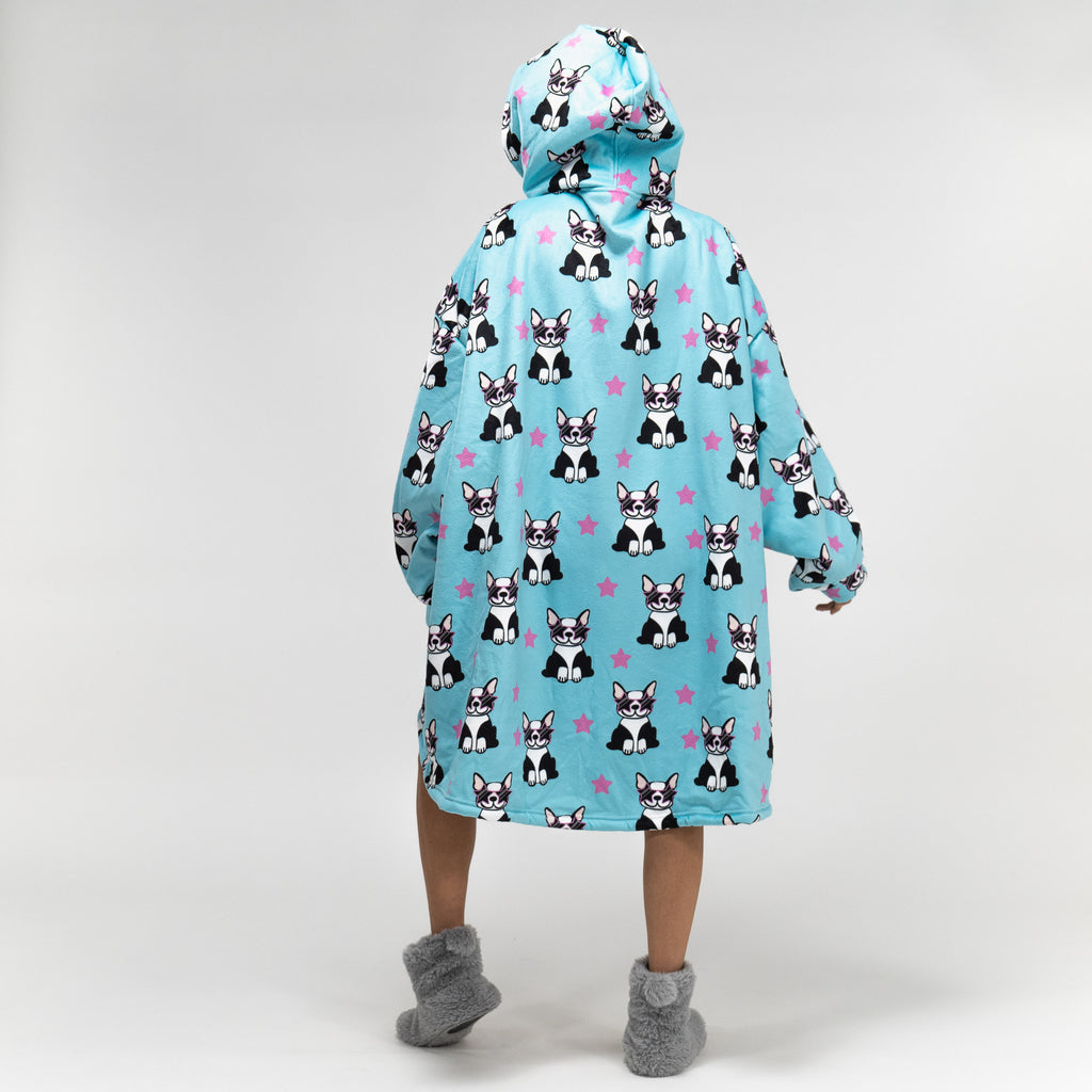 Hoodie Decke mit Reißverschluss für Erwachsene - Fleece Mops 03