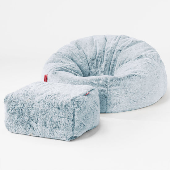 Klassischer Sitzsack Sessel - Kaninchen Kunstfell Pastellblau 02
