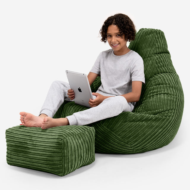 Kinder Gaming Sitzsack 6-14 Jahre - Cord Nadelwaldgrün 01
