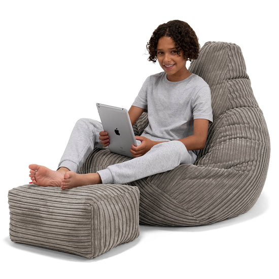 Kinder Gaming Sitzsack 6-14 Jahre - Cord Schiefergrau 01