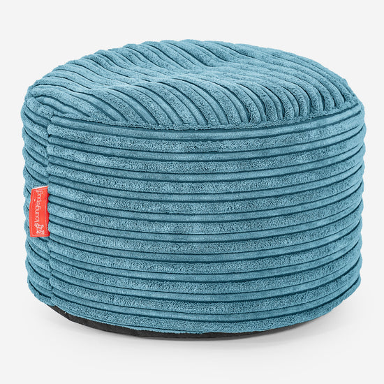 Kleiner runder Fußhocker - Cord Türkis 01