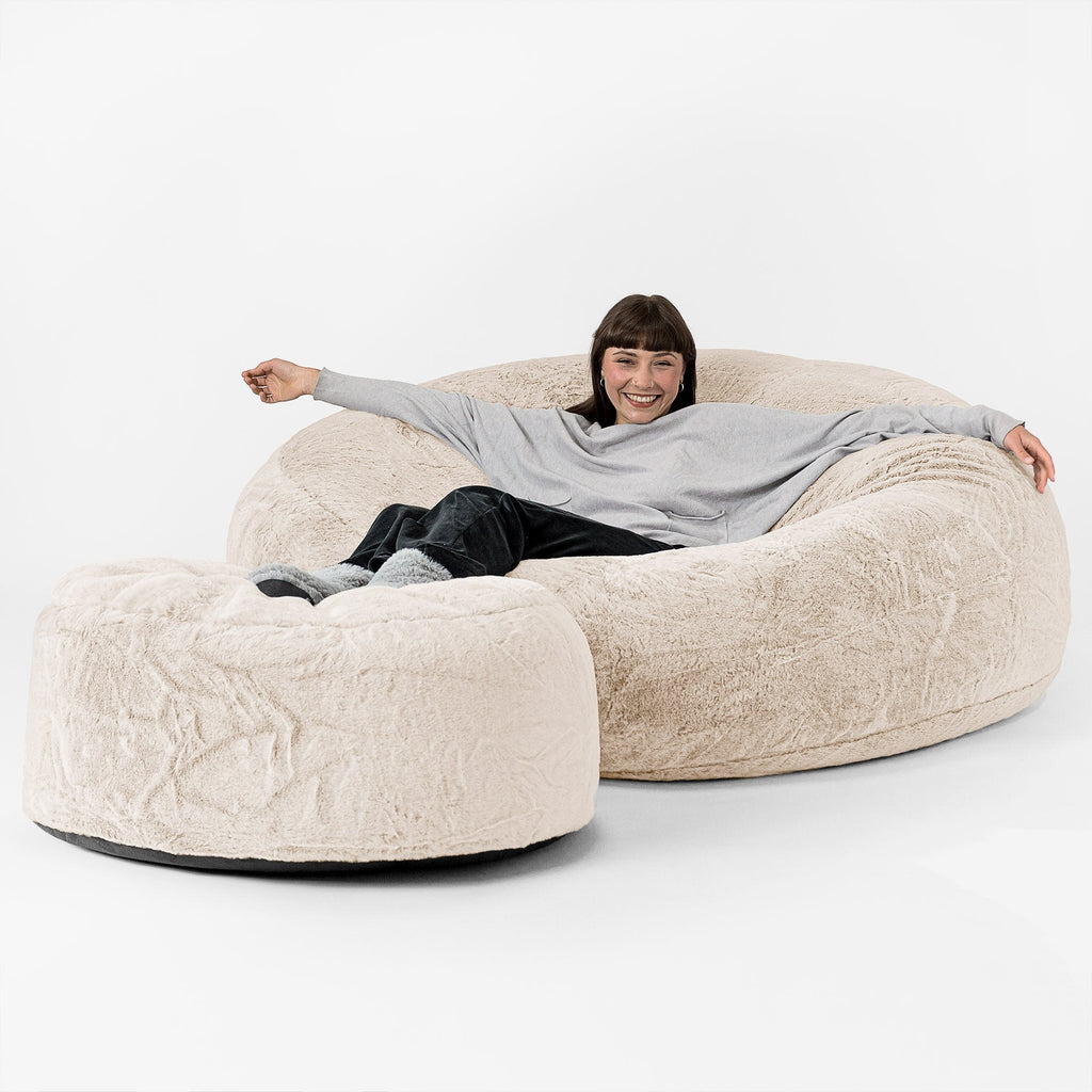 Mega-Mammoth Sofa Sitzsack XXL - Kaninchen Kunstfell Weiß 02