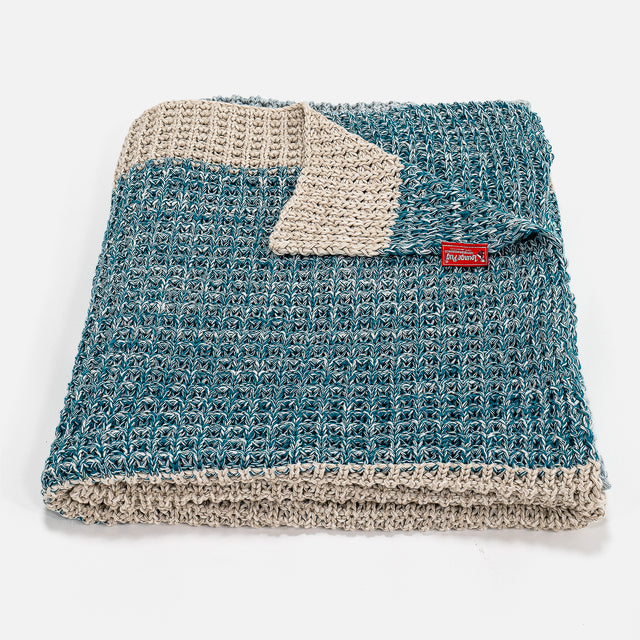 Kuscheldecke / Tagesdecke - 100% Baumwoll Chester Blau 01