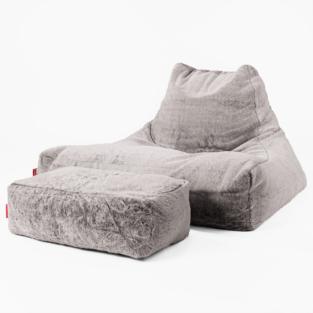 Riesen Sitzsack Lounge Sessel - Kaninchen Kunstfell Hellgrau 02