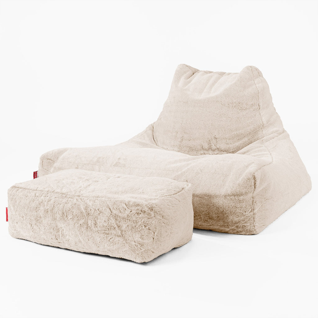 Riesen Sitzsack Lounge Sessel - Kaninchen Kunstfell Weiß 02