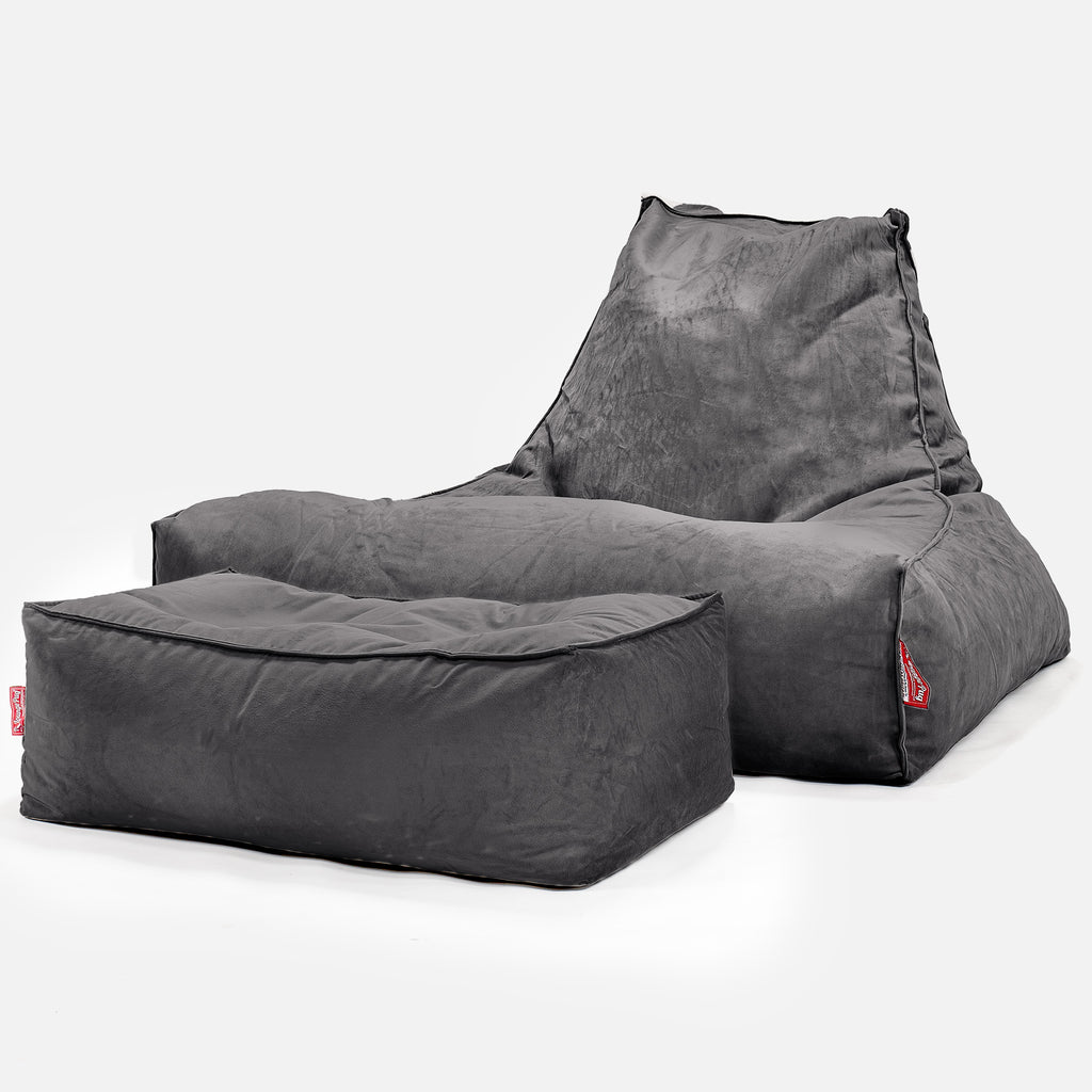 Riesen Sitzsack Lounge Sessel - Samt Schiefergrau 02