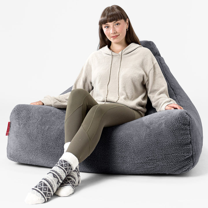 Sitzsack Lounge Sessel - Teddy Kunstfell Dunkelgrau 02