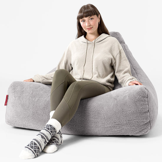 Sitzsack Lounge Sessel - Teddy Kunstfell Mittelgrau 02