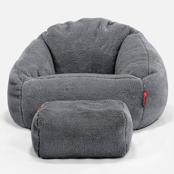 Bubble Sitzsack Sessel - Teddy Kunstfell Dunkelgrau 01