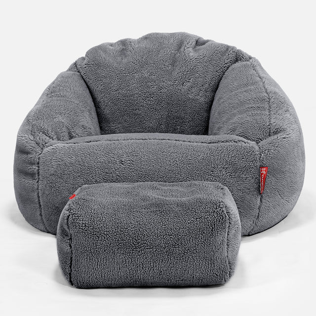 Bubble Sitzsack Sessel - Teddy Kunstfell Dunkelgrau 02