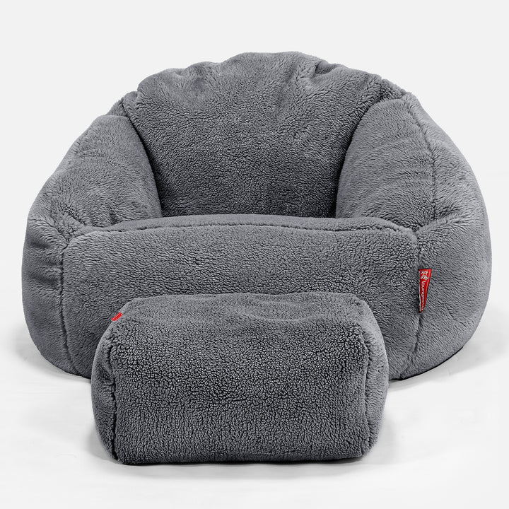 Bubble Sitzsack Sessel - Teddy Kunstfell Dunkelgrau 02
