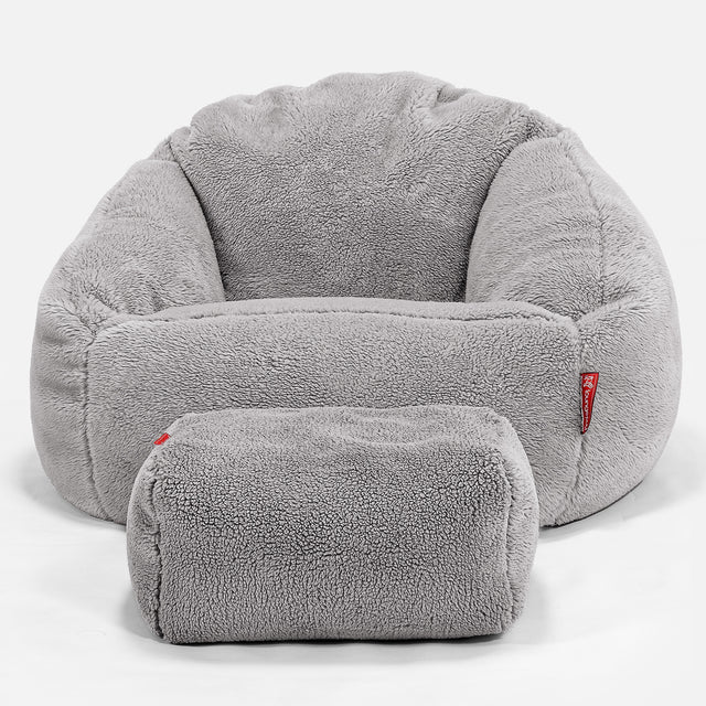 Bubble Sitzsack Sessel - Teddy Kunstfell Mittelgrau 02